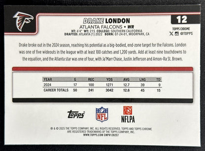 Drake London 2025 Topps Chrome Blue Wave Refractor /150 Falcons