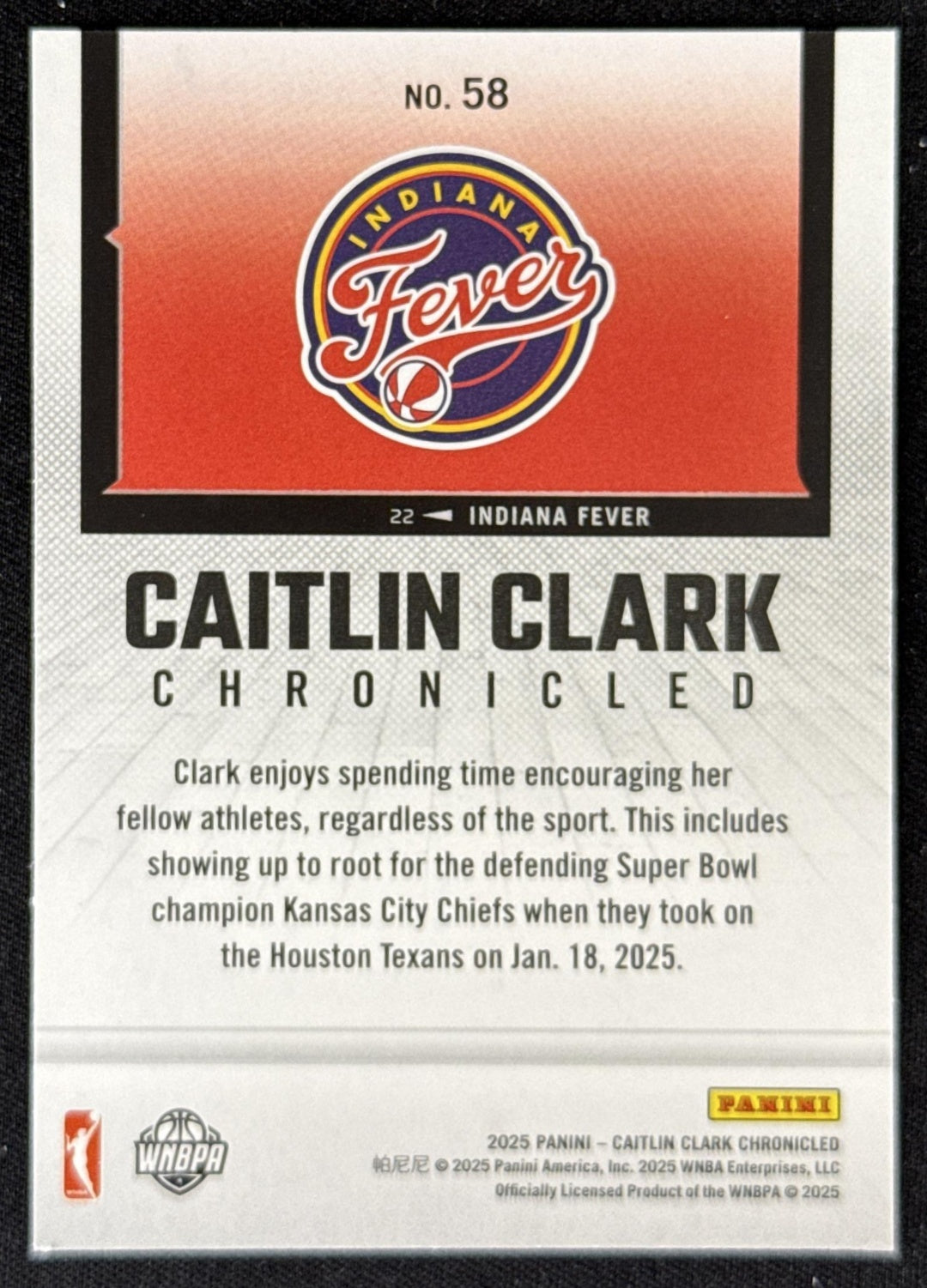 Caitlin Clark 2025 Panini Chronicled Life Style Fever 58 Sports Trading Card