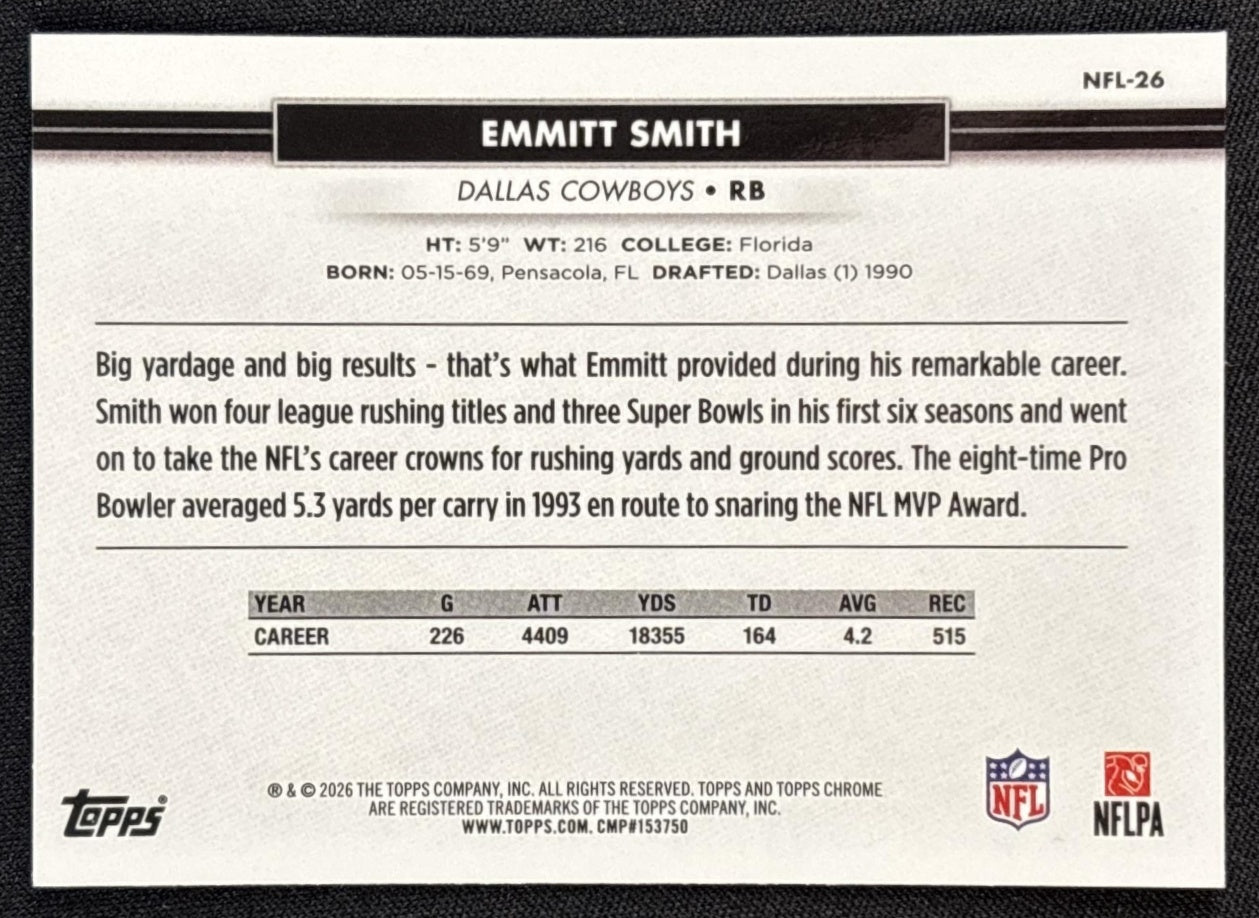 Emmitt Smith 2026 Topps NSCC Collection NFL Cowboys Sports Trading Cards