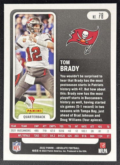 Tom Brady 2022 Panini Absolute Retail Buccaneers Sports Trading Cards