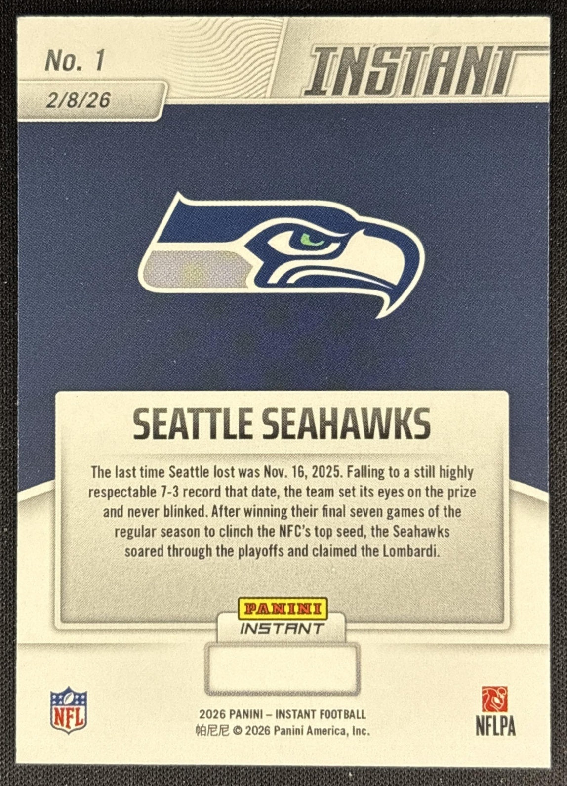 Kenneth Walker 2026 Panini Instant Super Bowl LIX Champions Seattle Seahawks back