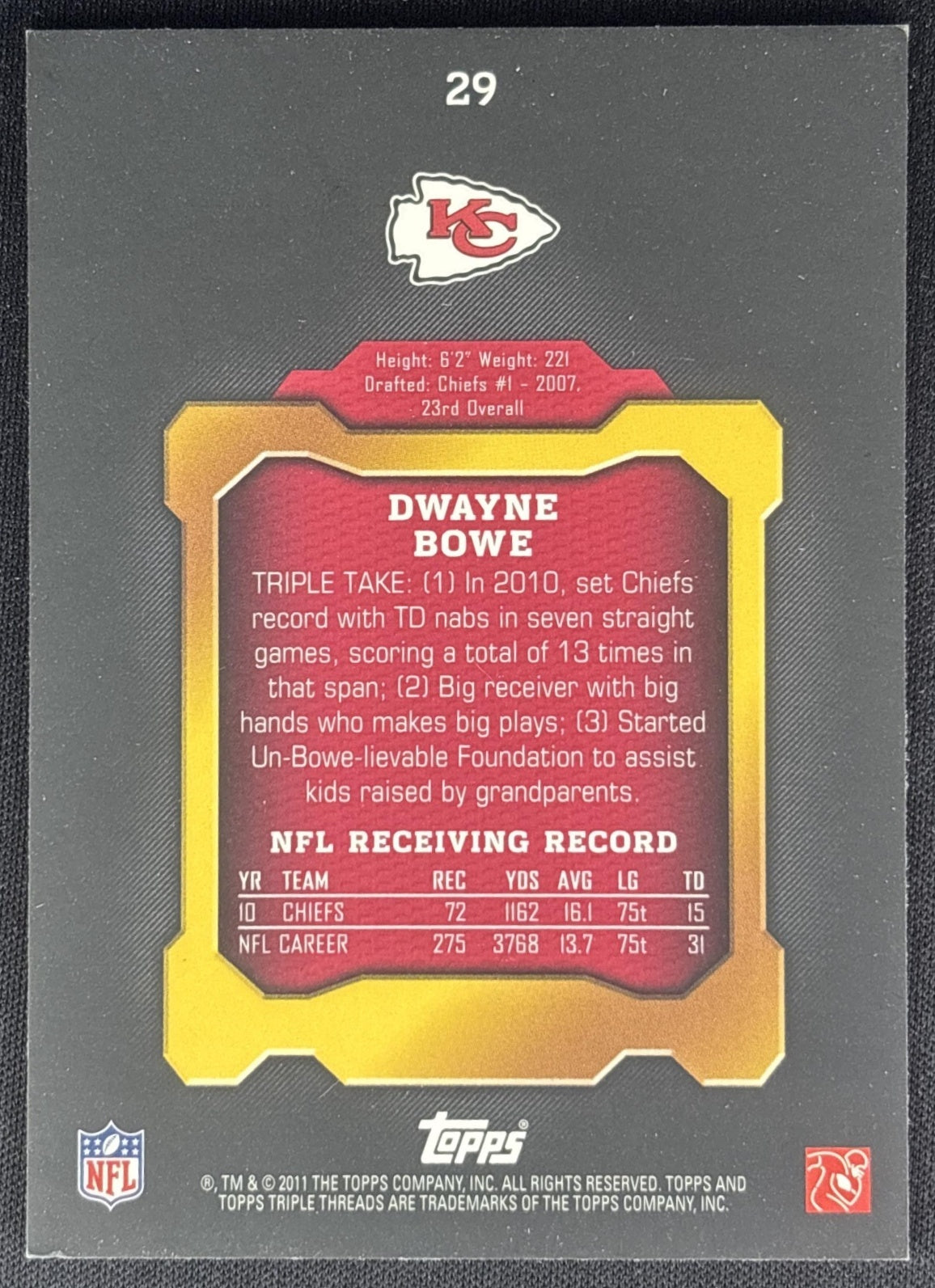 Dwayne Bowe 2011 Topps Triple Threads Ruby /25 Chiefs Sports Trading Cards