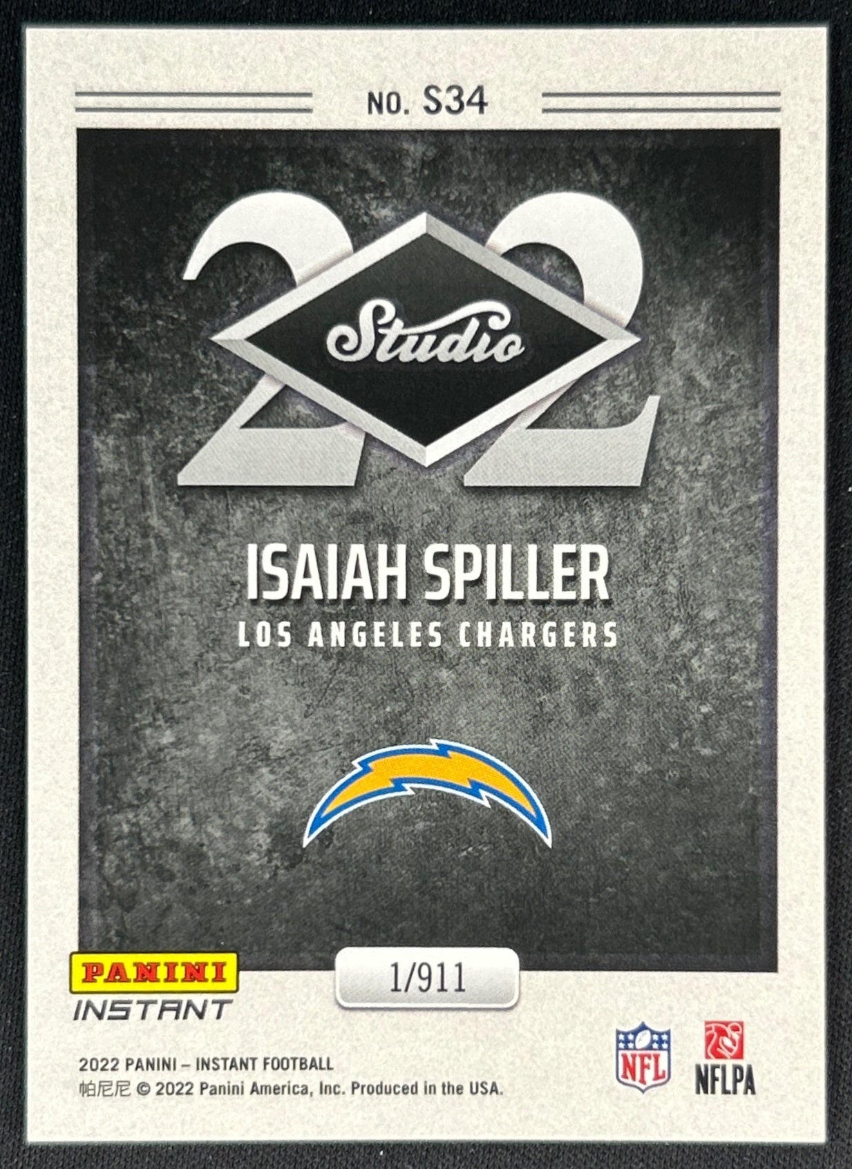 Isaiah Spiller 2022 Instant Studio Rookies Chargers Sports Trading Card