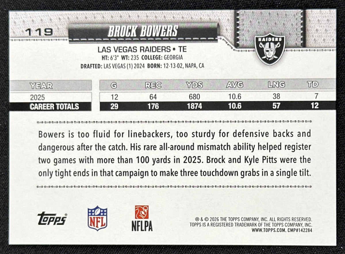 Brock Bowers 2026 Topps Flagship Fanatics Foil Raiders