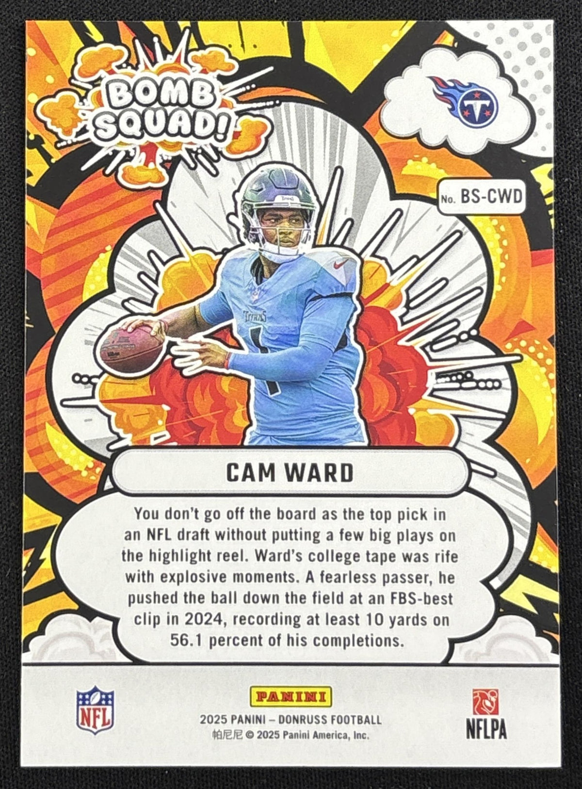 Cam Ward 2025 Panini Donruss Bomb Squad Titans - back