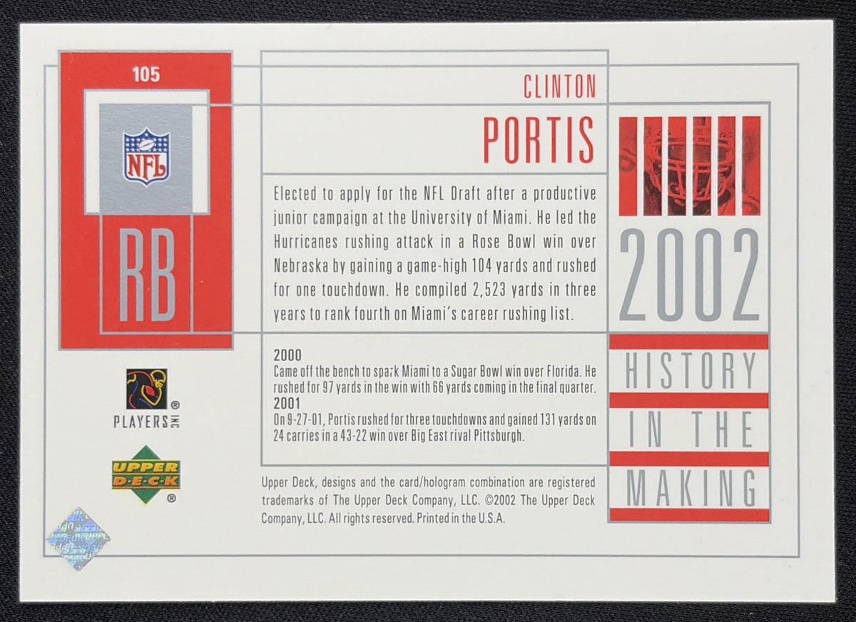 Clinton Portis 2002 Upper Deck Piece of History /2002 Hurricanes