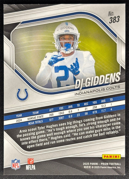 DJ Giddens 2025 Prizm Colts Sports Trading Card