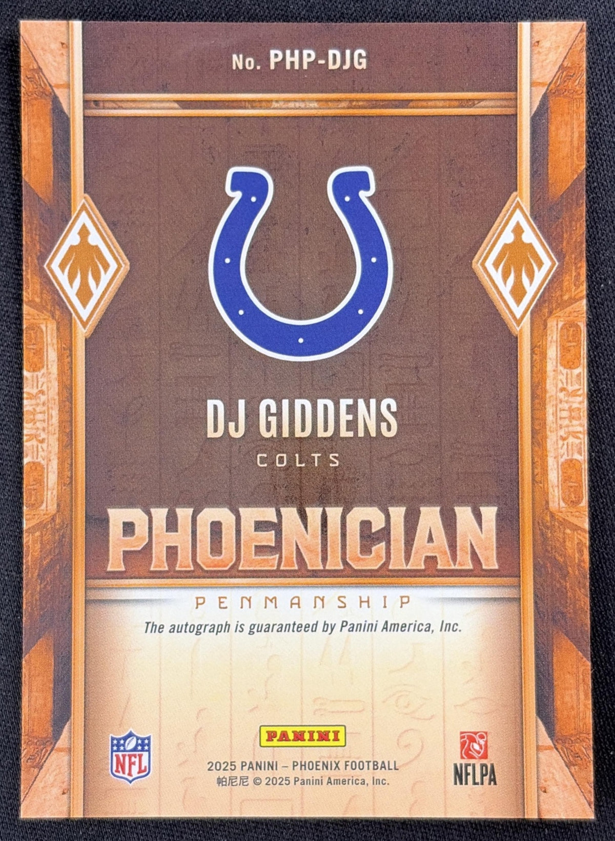 DJ Giddens 2025 Panini Phoenix Phoenician Penmanship Colts
