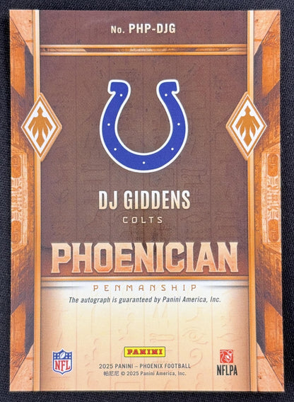 DJ Giddens 2025 Panini Phoenix Phoenician Penmanship Colts