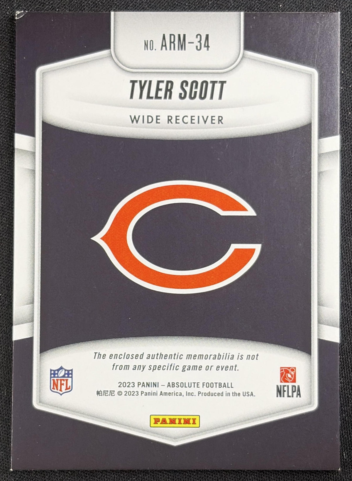 Tyler Scott 2023 Panini Absolute Rookie Materials Bears Sports Trading Card