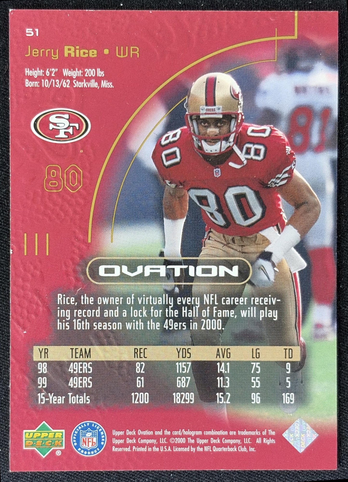 Jerry Rice 2000 Upper Deck Ovation 49ers