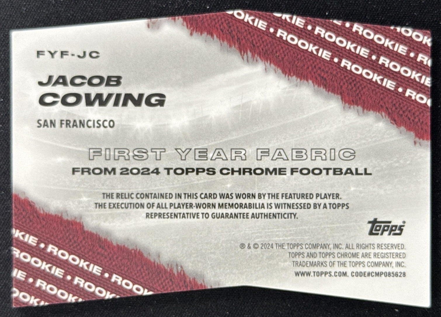 Jacob Cowing 2024 Topps Chrome First Year Fabric 49ers Sports Trading Card