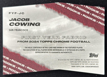 Jacob Cowing 2024 Topps Chrome First Year Fabric 49ers Sports Trading Card