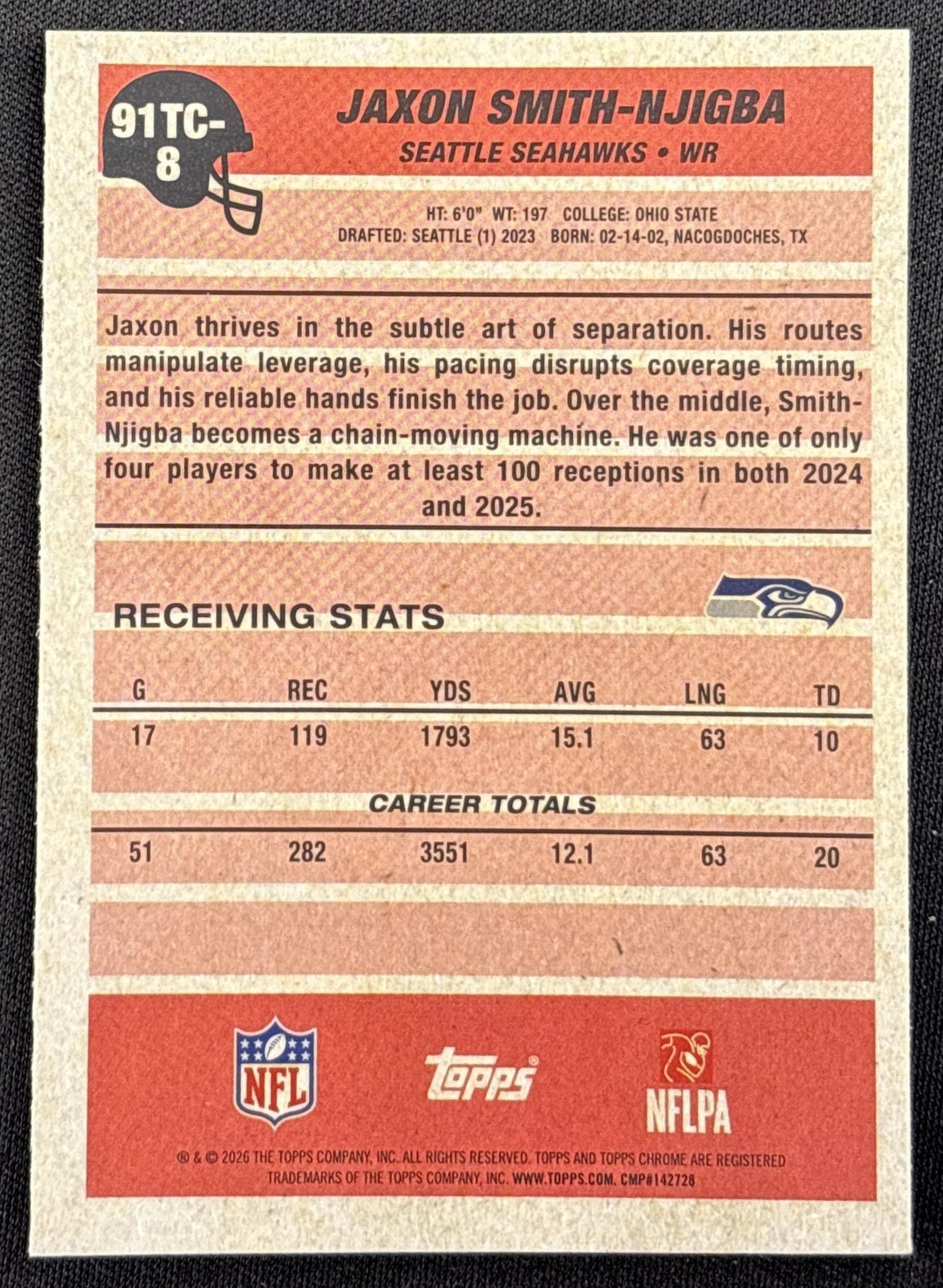 Jaxon Smith-Njigba 2026 Topps 1991 Chrome Mojo Refractor Seahawks