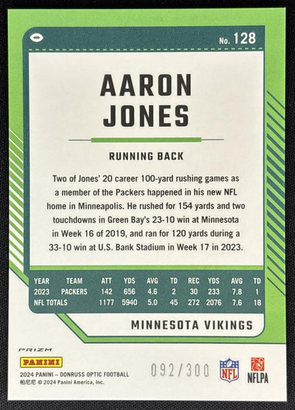 Aaron Jones 2024 Panini Donruss Optic Wave /300 Vikings Sports Trading Cards