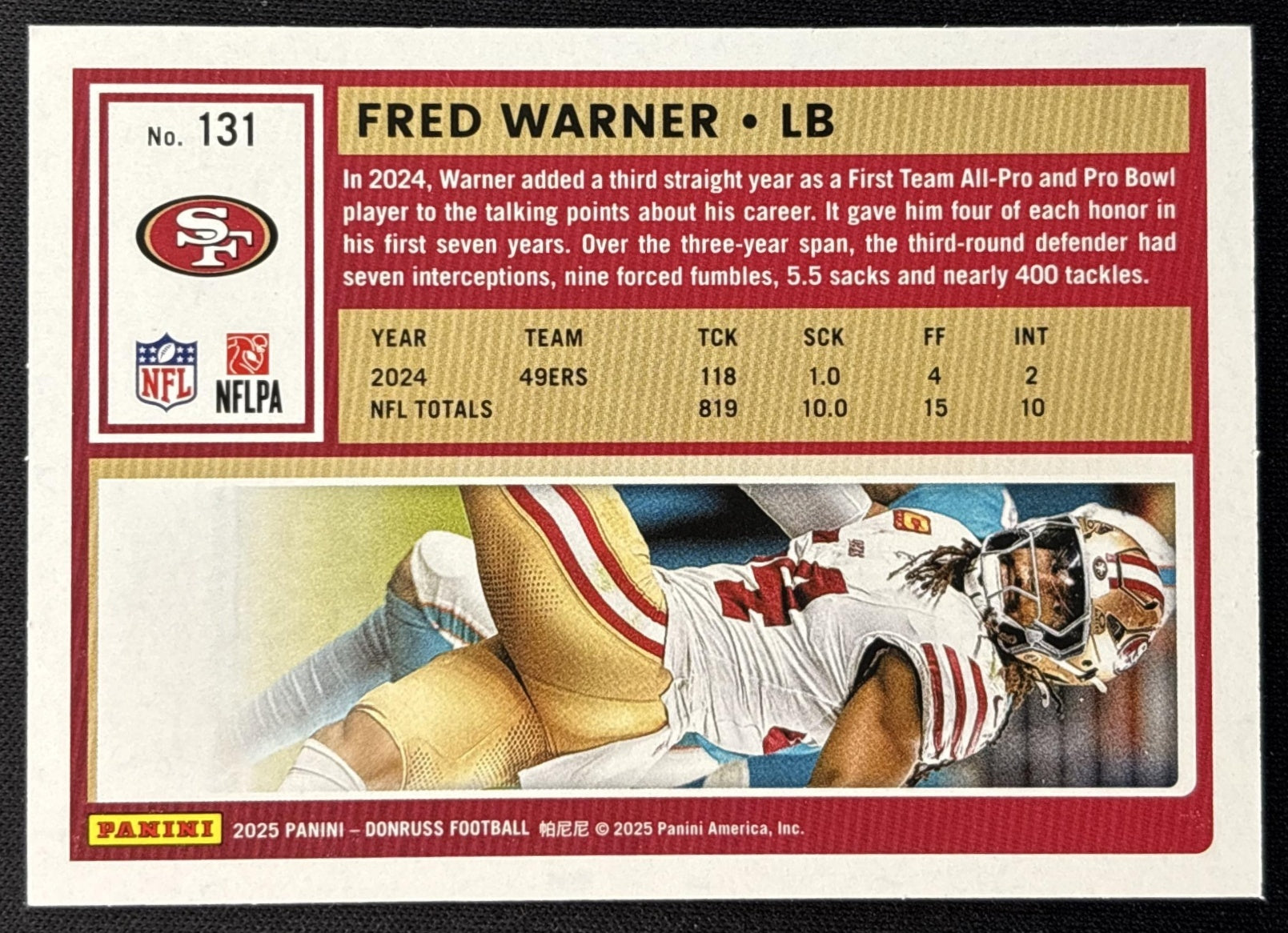 Fred Warner 2025 Panini Donruss Season Stat Line /118 49ers Sports Trading Cards