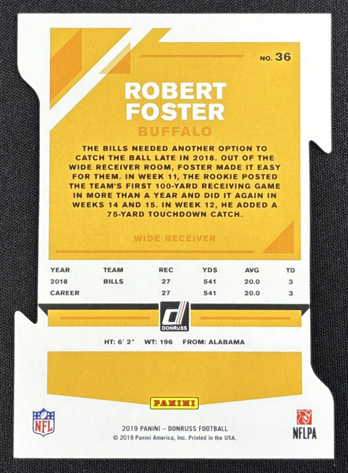 Robert Foster 2019 Panini Donruss Press Proof Silver Die Cut /75 Bills