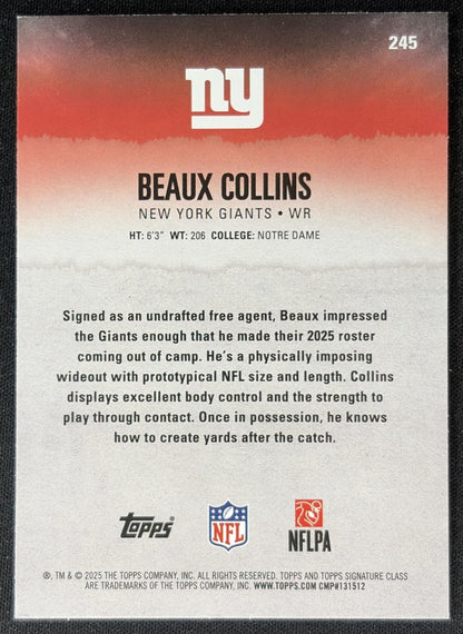 Beaux Collins 2025 Topps Signature Class Rookie Red & Black Foil Giants Sports Trading Cards