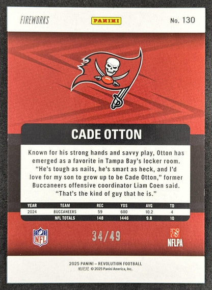 Cade Otton 2025 Panini Revolution Fireworks /49 Buccaneers Sports Trading Card