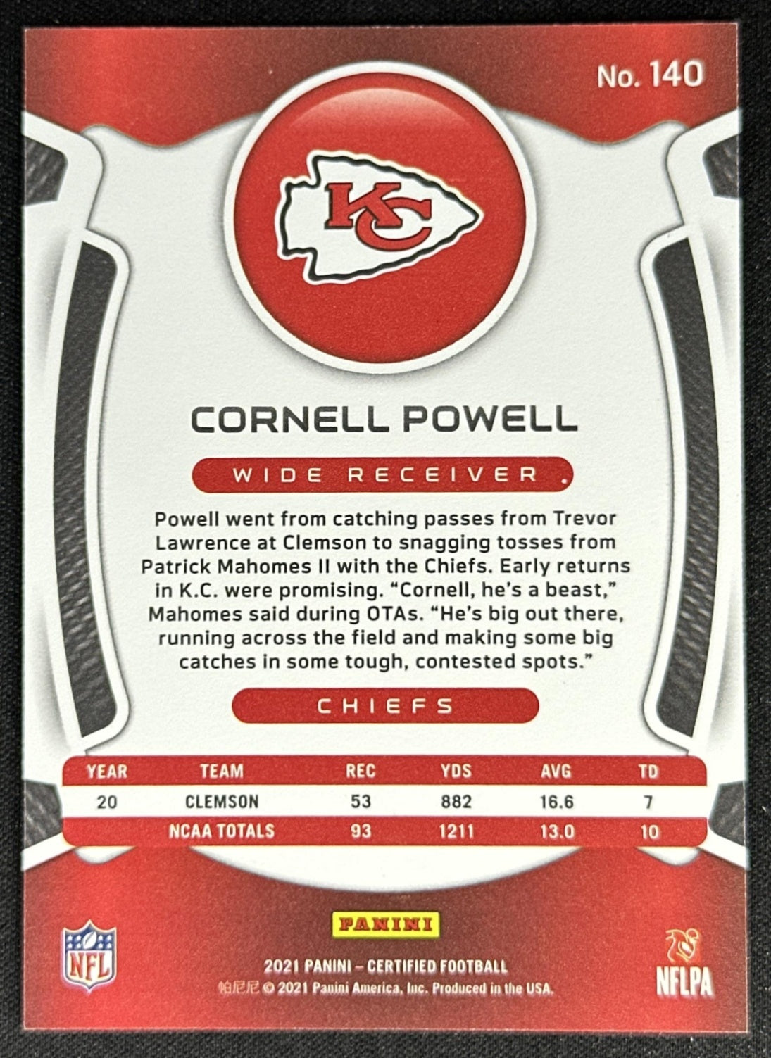 Cornell Powell 2021 Panini Certified Mirror Orange /149 Chiefs