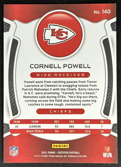 Cornell Powell 2021 Panini Certified Mirror Orange /149 Chiefs