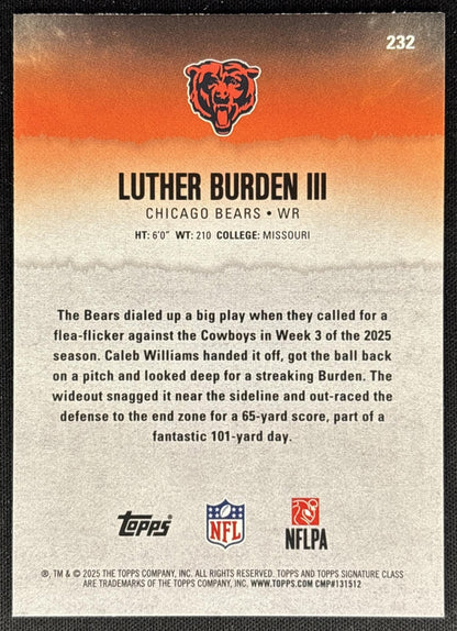 Luther Burden III 2025 Topps Signature Class Rookie Blue & Yellow Foil Bears Sports Trading Cards