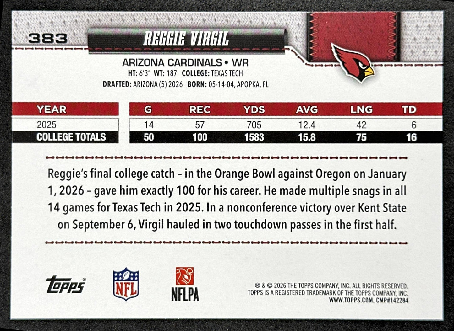 Reggie Virgil 2026 Topps Cardinals Sports Trading Cards