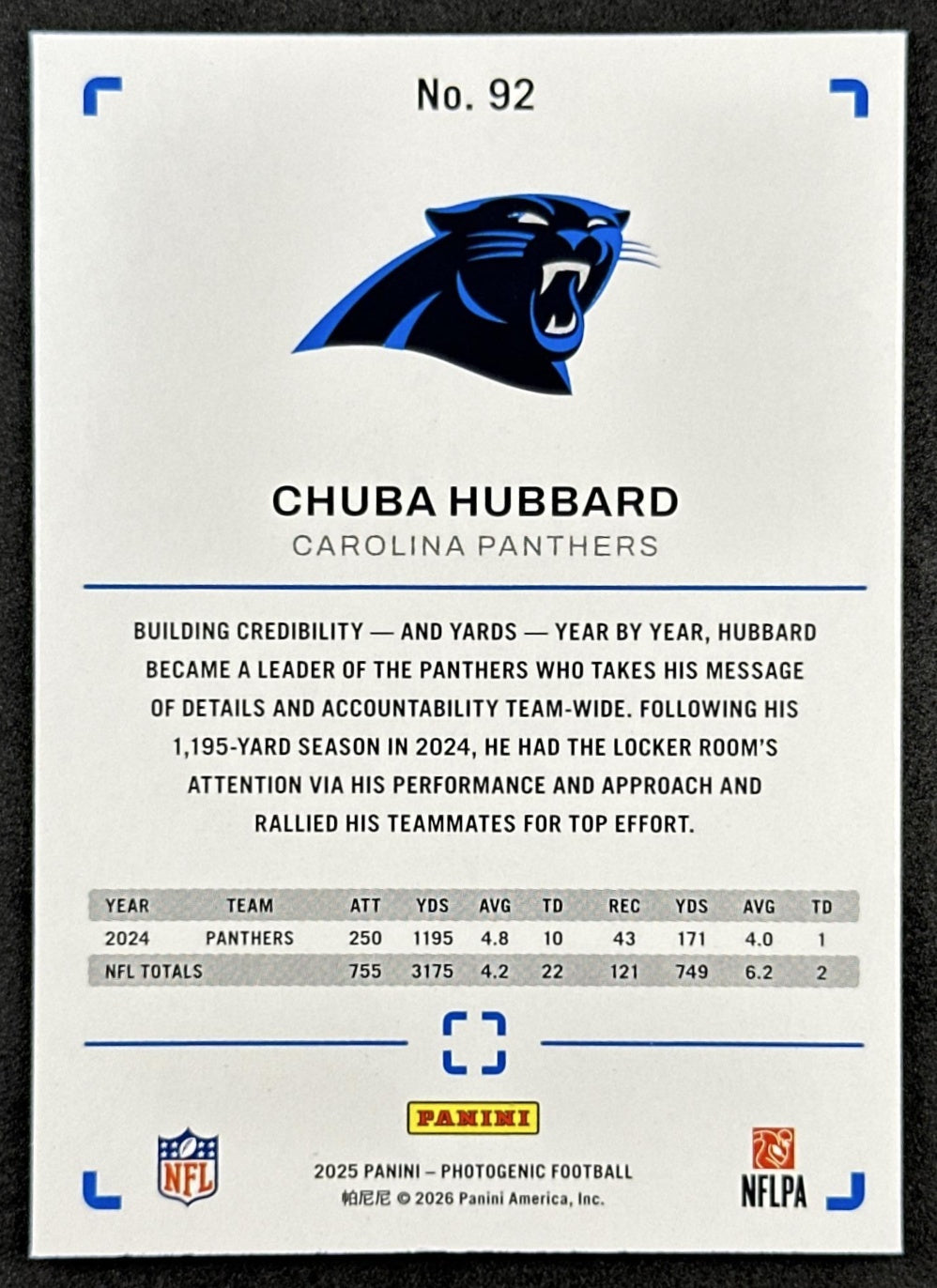 Chuba Hubbard 2025 Panini PhotoGenic Panthers back