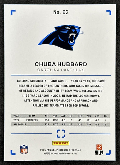 Chuba Hubbard 2025 Panini PhotoGenic Panthers back