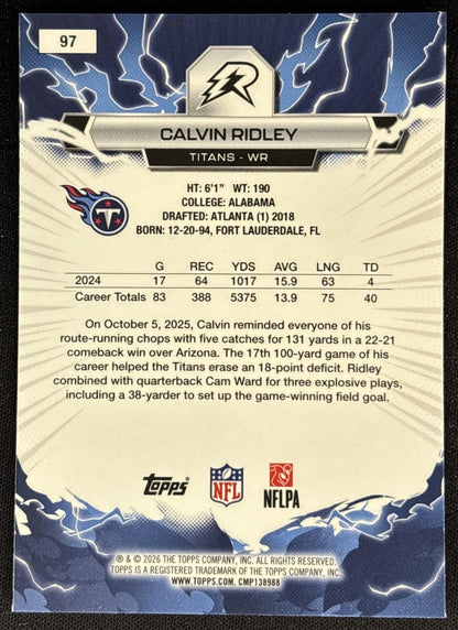 Calvin Ridley 2025 Topps Resurgence Sky Blue and Pink Shock Refractor Titans back