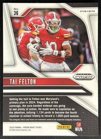 Tai Felton 2025 Panini Prizm Draft Picks Red Ice Terrapins Vikings Sports Trading Cards