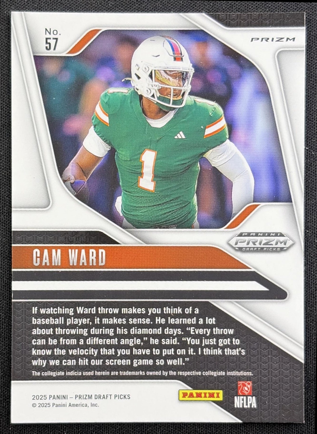 Cam Ward 2025 Panini Prizm Draft Picks Gold Ice Hurricanes