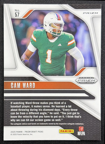 Cam Ward 2025 Panini Prizm Draft Picks Gold Ice Hurricanes