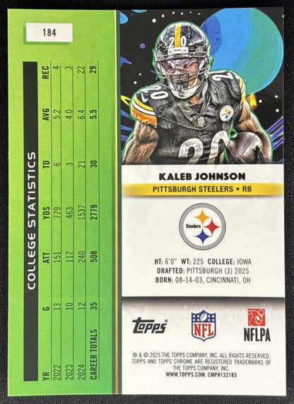 Kaleb Johnson 2025 Topps Cosmic Chrome Steelers back