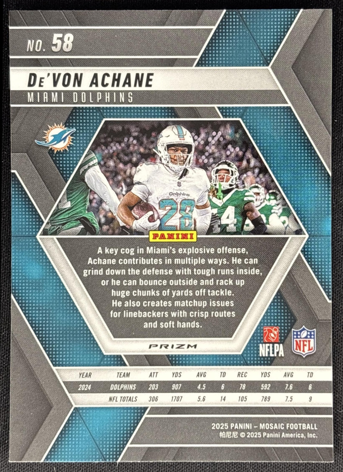 De'Von Achane 2025 Panini Mosaic Red Prizm Dolphins Sports Trading Cards