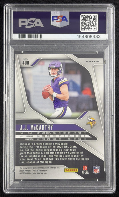 J.J. McCarthy 2024 Panini Prizm Auto Silver PSA 9 Vikings