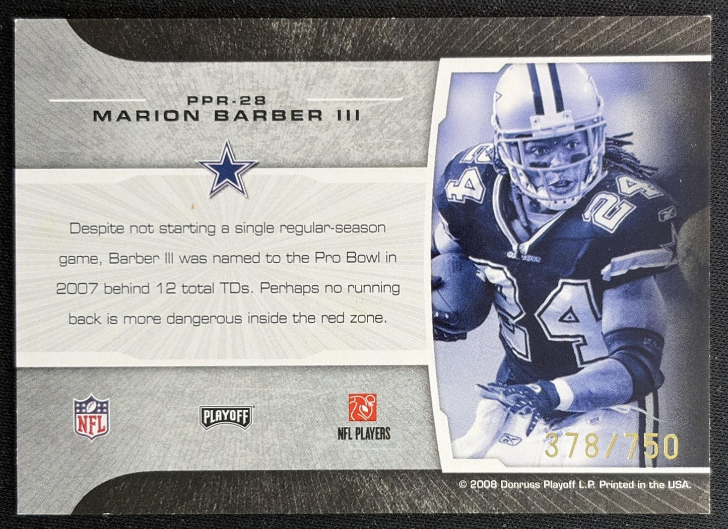 Marion Barber 2008 Playoff Prestige Prestigious Pros Red /750 Cowboys back