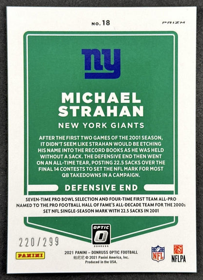 Michael Strahan 2021 Panini Donruss Optic Wave /299 Giants back
