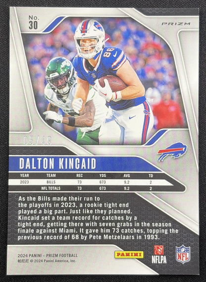 Dalton Kincaid 2024 Panini Prizm No Huddle Purple /49 Bills back