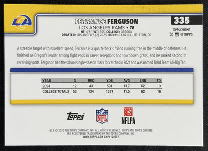 Terrance Ferguson 2025 Topps Chrome Rookie Red/White/Blue Refractor Rams back