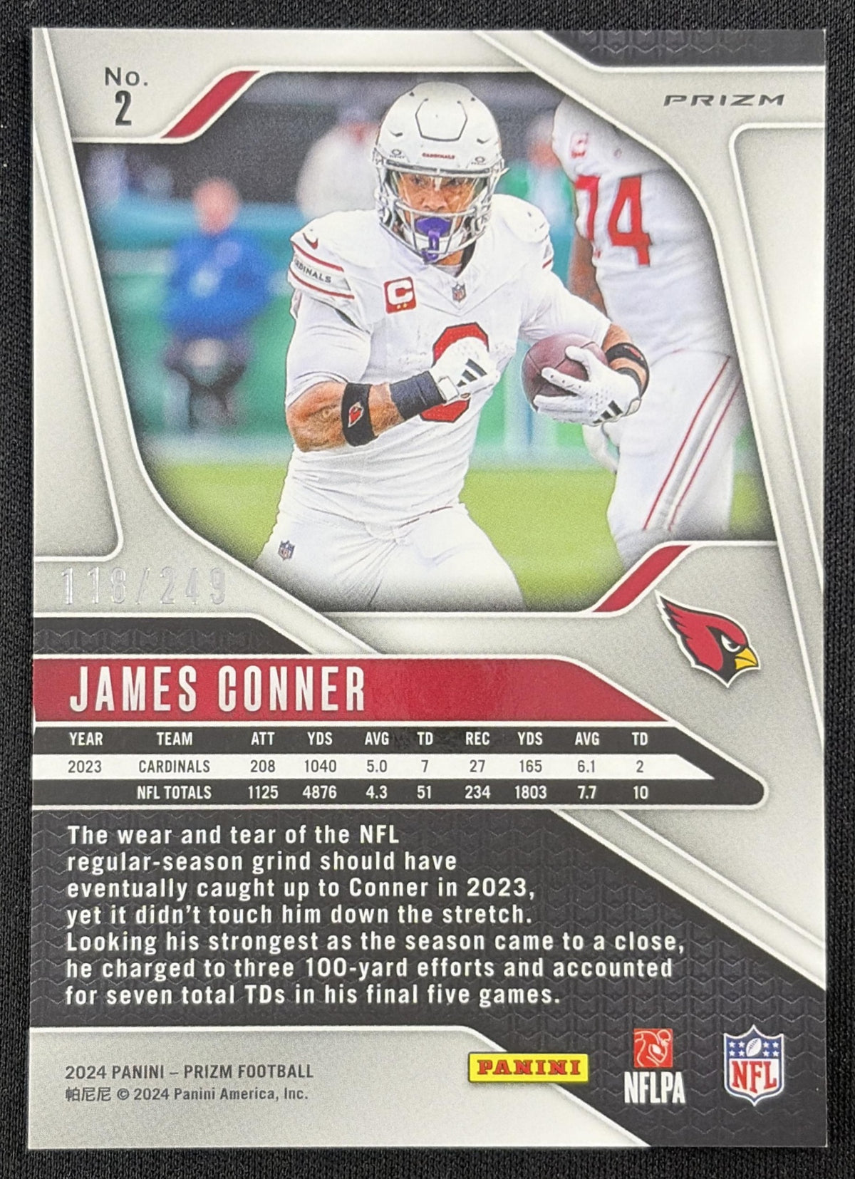 James Conner 2024 Panini Prizm Orange /249 Cardinals