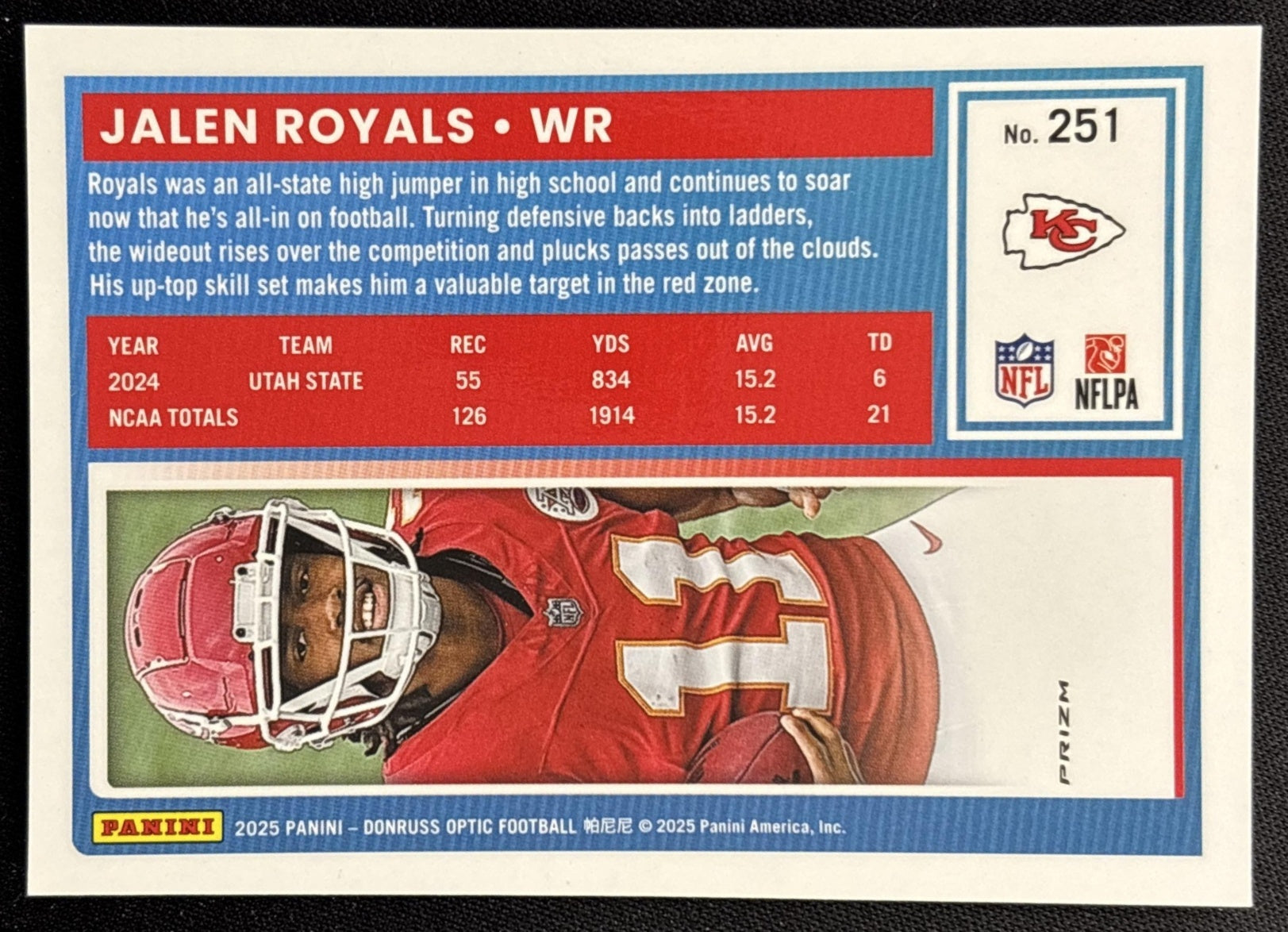 Jalen Royals 2025 Donruss Optic Rated Rookie Preview Green Velocity Chiefs back