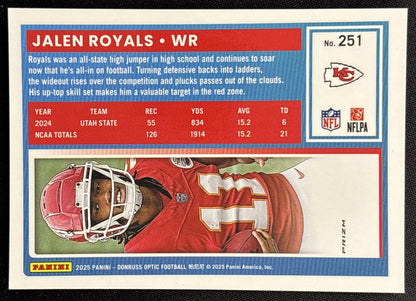 Jalen Royals 2025 Donruss Optic Rated Rookie Preview Green Velocity Chiefs back