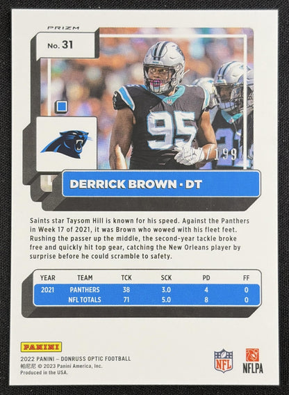 Derrick Brown 2022 Panini Donruss Optic Orange /199 Panthers Sports Trading Card