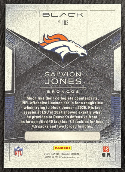 Sai'vion Jones 2025 Panini Black Rookies Royal /99 Broncos Denver Broncos
