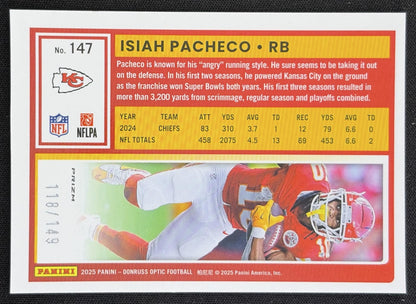 Isiah Pacheco 2025 Panini Donruss Optic Red Prizm /149 Chiefs