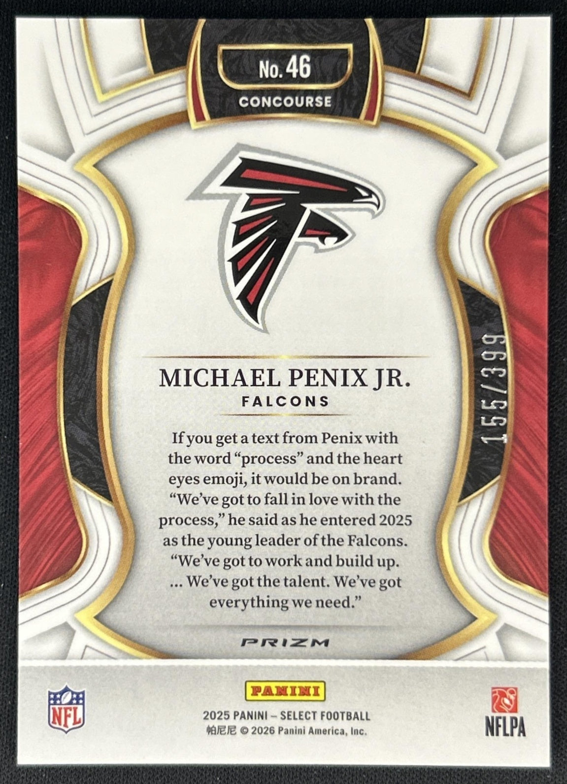 Michael Penix Jr. 2025 Panini Select Concourse Tri-Color Prizm /399 Falcons back