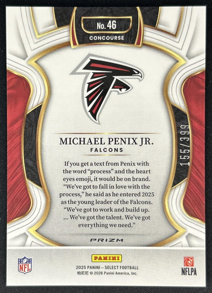 Michael Penix Jr. 2025 Panini Select Concourse Tri-Color Prizm /399 Falcons back