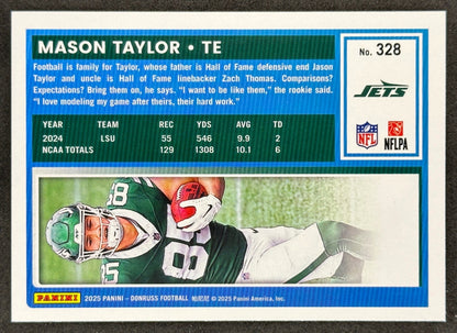 Mason Taylor 2025 Donruss Rated Rookie Press Proof Red Jets Sports Trading Card