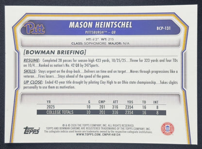 Mason Heintschel 2026 Bowman Chrome Prospects Yellow Mojo Refractor /275 Panthers